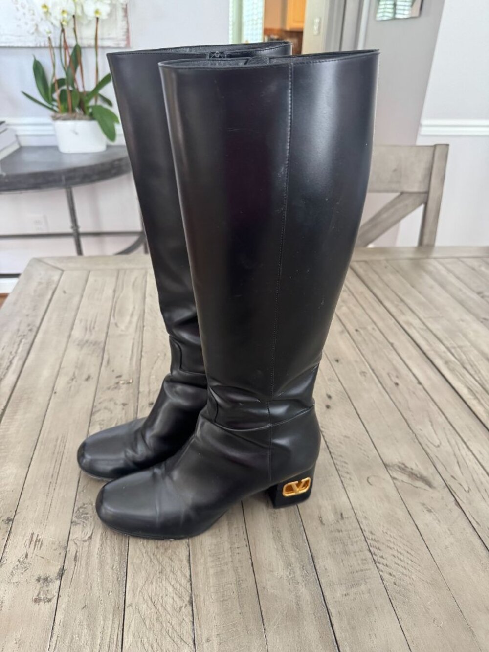 Valentino Garavani Heritage Calfskin Leather Knee High Boots 60mm Black 38.5 - Picture 4 of 12